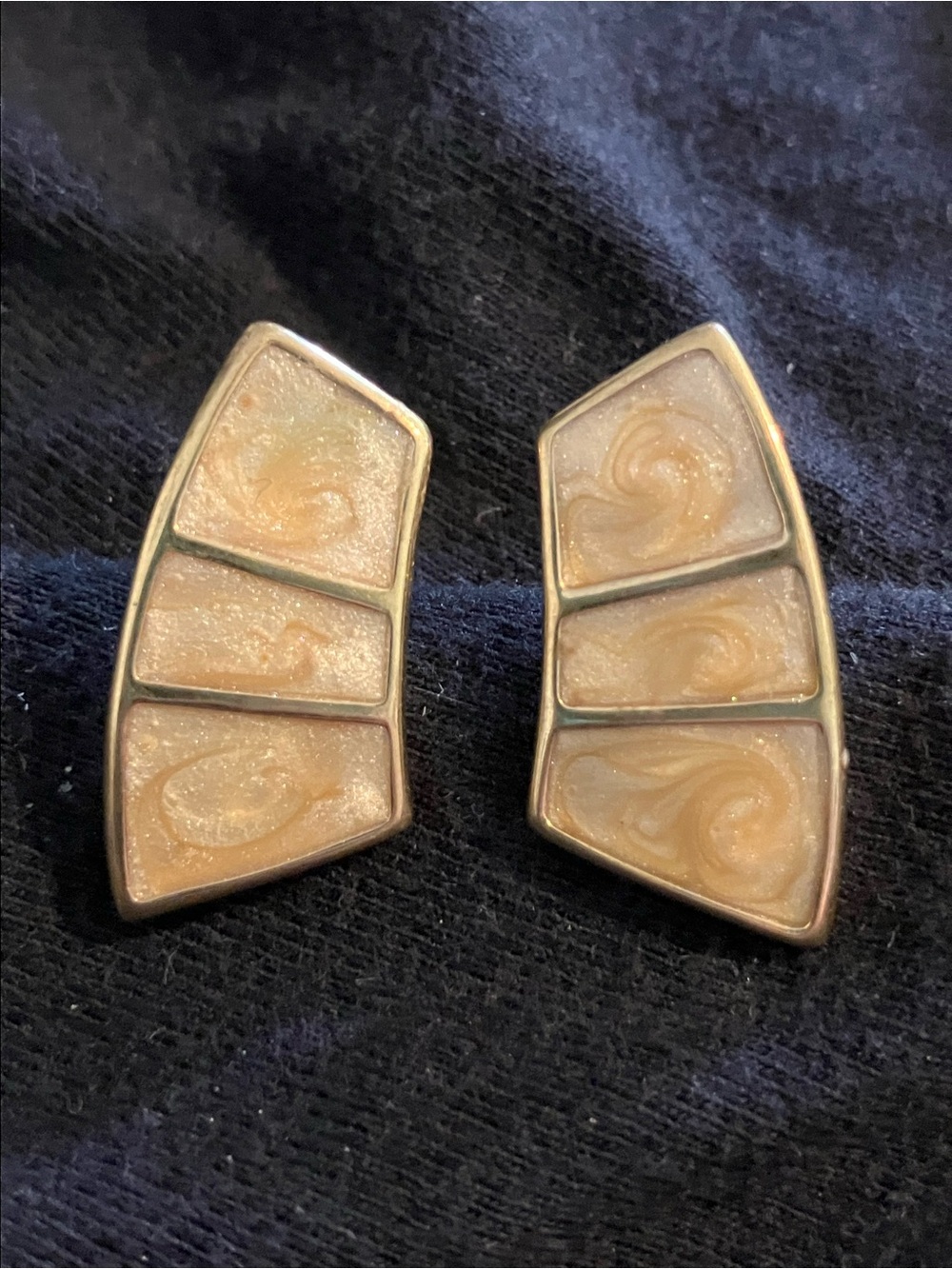 Monet Gold-Tone Earrings with Cream Swirl Inlay